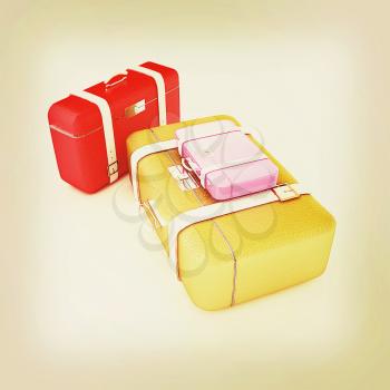 Traveler's suitcases. Family travel concept. 3D illustration. Vintage style.