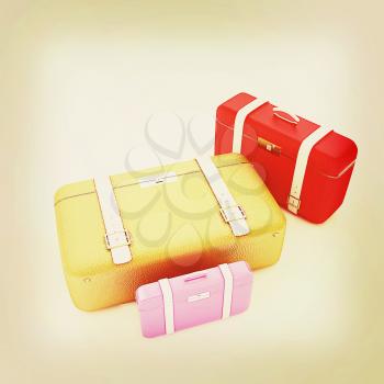 Traveler's suitcases. Family travel concept. 3D illustration. Vintage style.