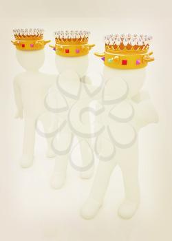 3d people - mans, persons with a golden crown. Kings. 3D illustration. Vintage style.