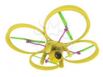 Drone, quadrocopter, with photo camera flying. 3d render