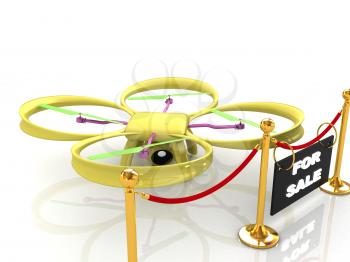 Drone, quadrocopter, with photo camera at the technical exhibition. 3d render