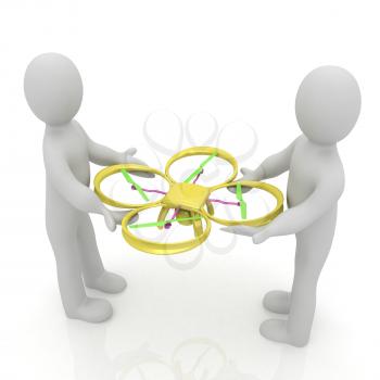 3d man with drone, quadrocopter, with photo camera. 3d render. 3D render