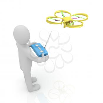 3d man with drone, quadrocopter, with photo camera. 3d render. 3D render