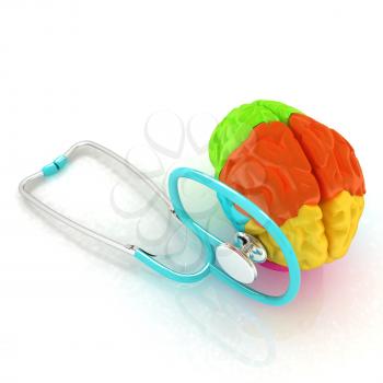 stethoscope and brain. 3d illustration