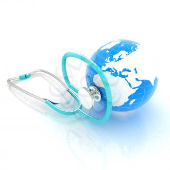 stethoscope and globe.3d illustration