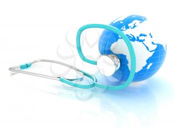 stethoscope and globe.3d illustration