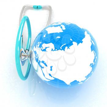 stethoscope and globe.3d illustration