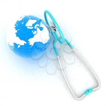 Stethoscope and Earth.3d illustration