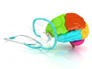 stethoscope and brain. 3d illustration