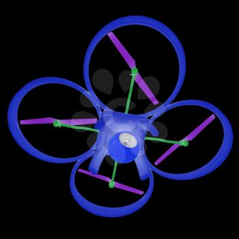 Drone, quadrocopter, with photo camera flying. 3d render