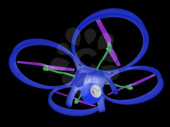 Drone, quadrocopter, with photo camera flying. 3d render