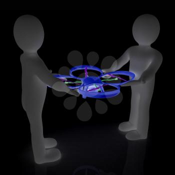 3d man with drone, quadrocopter, with photo camera. 3d render. 3D render