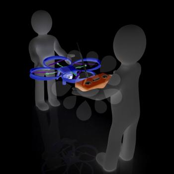 3d man with drone, quadrocopter, with photo camera. 3d render. 3D render