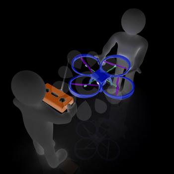 3d man with drone, quadrocopter, with photo camera. 3d render. 3D render