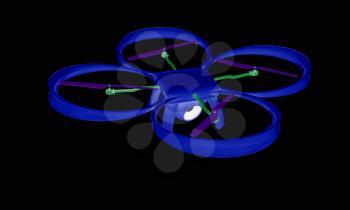 Drone, quadrocopter, with photo camera. 3d render