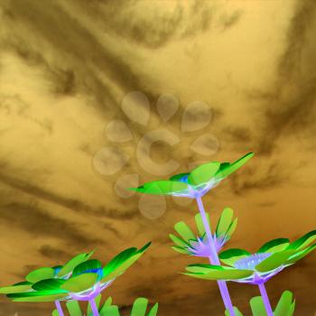 Beautiful Cosmos Flower against the sky. 3D illustration.