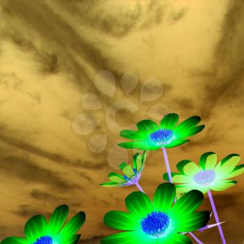 Beautiful Cosmos Flower against the sky. 3D illustration.