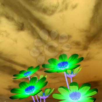 Beautiful Cosmos Flower against the sky. 3D illustration.