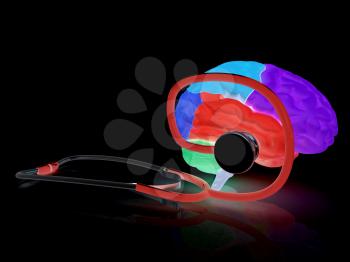 stethoscope and brain. 3d illustration