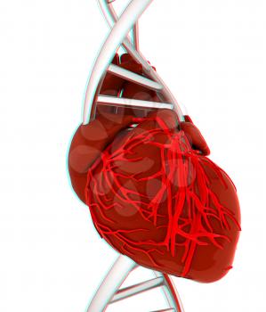 DNA and heart. 3d illustration. Anaglyph. View with red/cyan glasses to see in 3D.