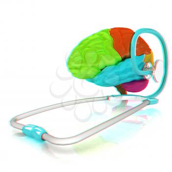 stethoscope and brain. 3d illustration. Anaglyph. View with red/cyan glasses to see in 3D.