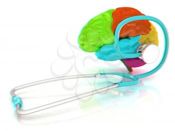 stethoscope and brain. 3d illustration. Anaglyph. View with red/cyan glasses to see in 3D.