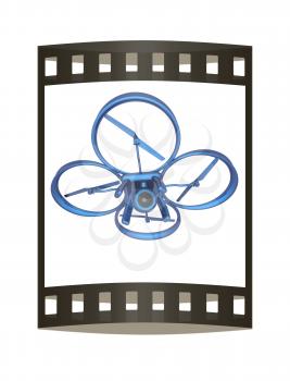 Drone, quadrocopter, with photo camera flying. 3d render. The film strip