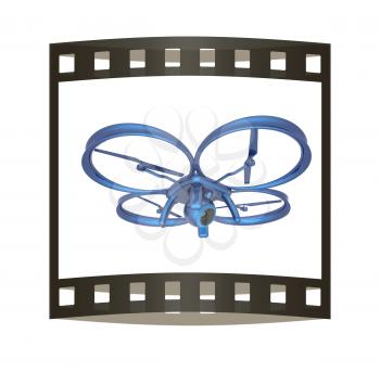 Drone, quadrocopter, with photo camera flying. 3d render. The film strip