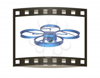 Drone, quadrocopter, with photo camera flying. 3d render. The film strip