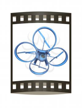 Drone, quadrocopter, with photo camera flying. 3d render. The film strip