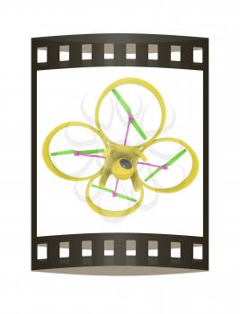 Drone, quadrocopter, with photo camera flying. 3d render. The film strip