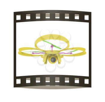 Drone, quadrocopter, with photo camera flying. 3d render. The film strip