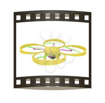 Drone, quadrocopter, with photo camera flying. 3d render. The film strip