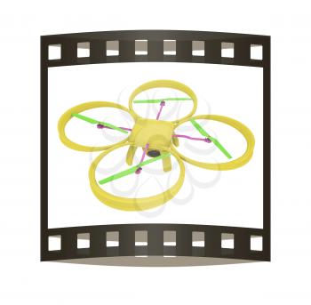 Drone, quadrocopter, with photo camera flying. 3d render. The film strip