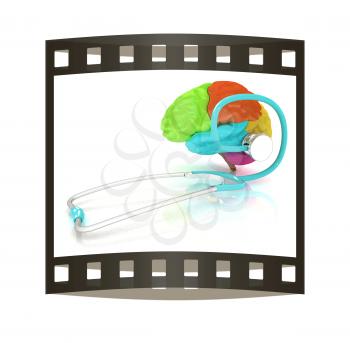 stethoscope and brain. 3d illustration. The film strip