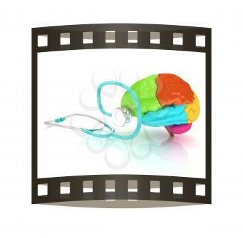 stethoscope and brain. 3d illustration. The film strip