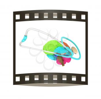 stethoscope and brain. 3d illustration. The film strip