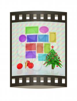 Set of Christmas and New Year frames and Christmas tree. 3D render. The film strip