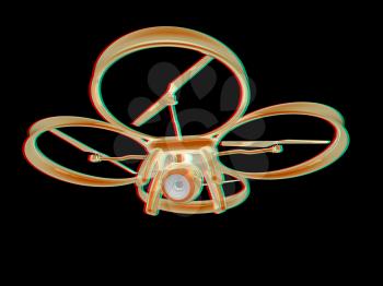 Drone, quadrocopter, with photo camera flying. 3d render. Anaglyph. View with red/cyan glasses to see in 3D.