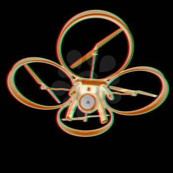 Drone, quadrocopter, with photo camera flying. 3d render. Anaglyph. View with red/cyan glasses to see in 3D.