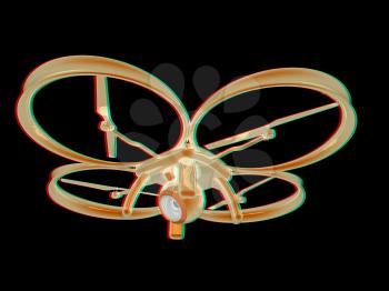 Drone, quadrocopter, with photo camera flying. 3d render. Anaglyph. View with red/cyan glasses to see in 3D.