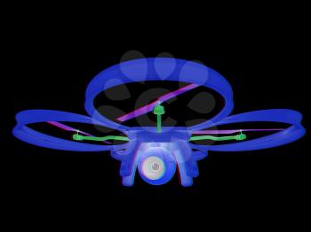 Drone, quadrocopter, with photo camera flying. 3d render. Anaglyph. View with red/cyan glasses to see in 3D.