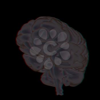 3D illustration of human brain. Anaglyph. View with red/cyan glasses to see in 3D.