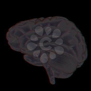 3D illustration of human brain. Anaglyph. View with red/cyan glasses to see in 3D.