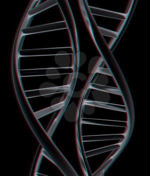 DNA structure model. 3d illustration. Anaglyph. View with red/cyan glasses to see in 3D.