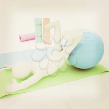 3d man on a karemat with fitness ball. 3D illustration