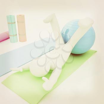 3d man on a karemat with fitness ball. 3D illustration