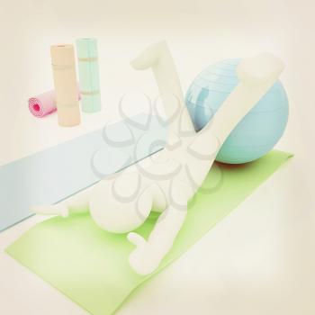 3d man on a karemat with fitness ball. 3D illustration