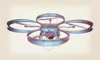 Drone, quadrocopter, with photo camera flying. 3d render