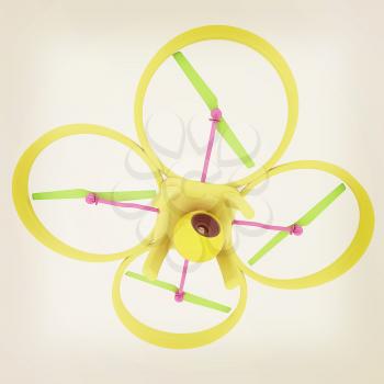 Drone, quadrocopter, with photo camera flying. 3d render